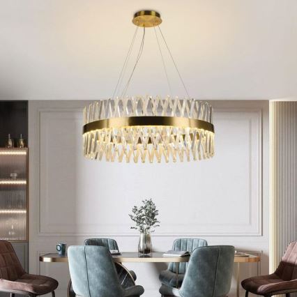 LED Prigušivi kristalni luster na sajli LED/110W/230V 3000-6500K zlatna + Daljinski upravljač