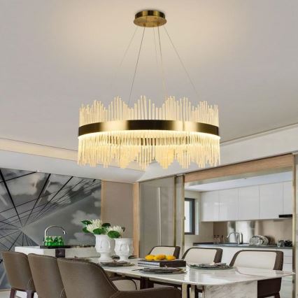 LED Prigušivi kristalni luster na sajli LED/110W/230V 3000-6500K zlatna + Daljinski upravljač