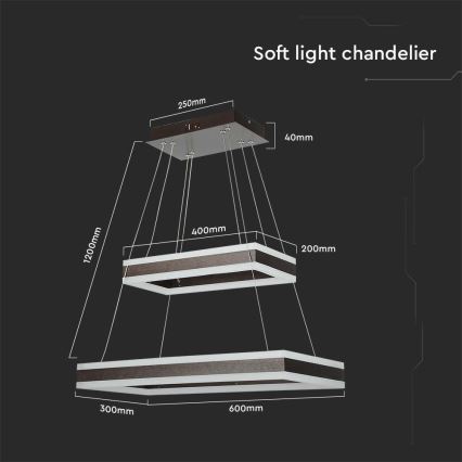 LED Prigušivi luster na sajli LED/113W/230V 3000K braon