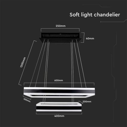 LED Prigušivi luster na sajli LED/113W/230V 3000K crno