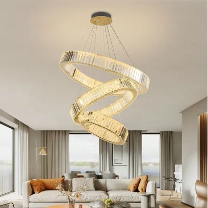 LED Prigušivi kristalni luster na sajli LED/115W/230V 3000-6500K krom/zlatna + Daljinski upravljač