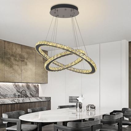 LED Prigušivi kristalni luster na sajli LED/115W/230V 3000-6500K srebrno + Daljinski upravljač