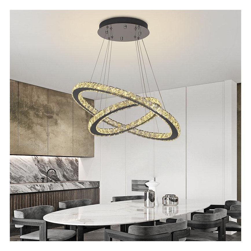 LED Prigušivi kristalni luster na sajli LED/115W/230V 3000-6500K srebrno + Daljinski upravljač