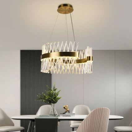 LED Prigušivi kristalni luster na sajli LED/130W/230V 3000-6500K zlatna + Daljinski upravljač