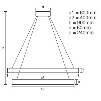 LED Prigušivi luster na sajli LED/135W/230V 3000-6500K + Daljinski upravljač