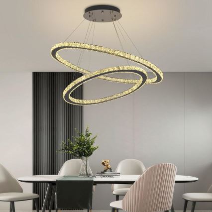 LED Prigušivi kristalni luster na sajli LED/160W/230V 3000-6500K srebrno + Daljinski upravljač