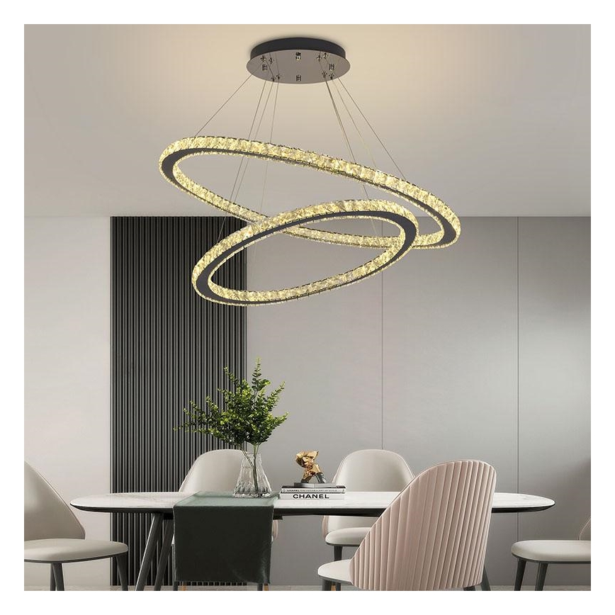 LED Prigušivi kristalni luster na sajli LED/160W/230V 3000-6500K srebrno + Daljinski upravljač