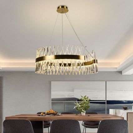 LED Prigušivi kristalni luster na sajli LED/175W/230V 3000-6500K zlatna + Daljinski upravljač