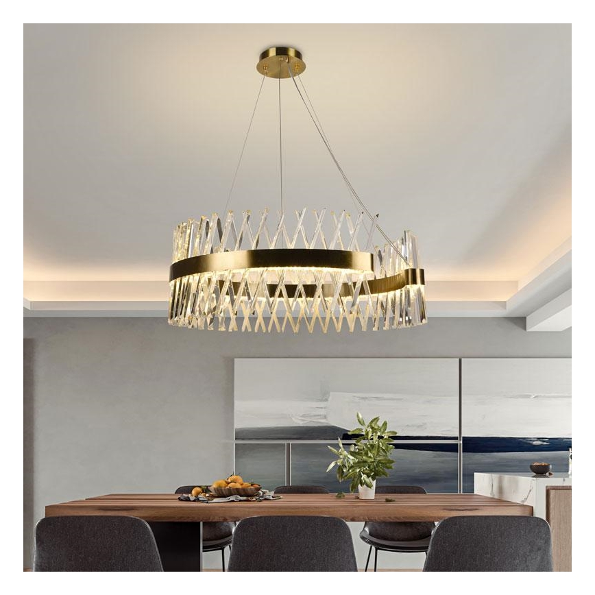 LED Prigušivi kristalni luster na sajli LED/175W/230V 3000-6500K zlatna + Daljinski upravljač
