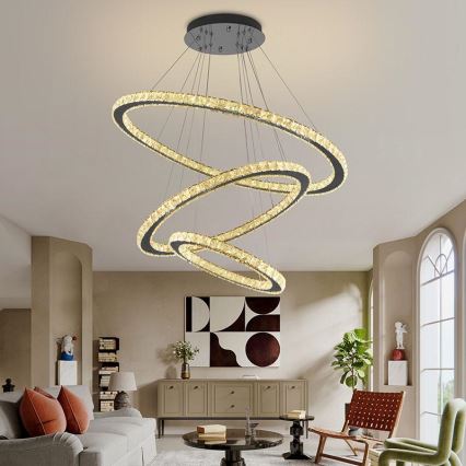 LED Prigušivi kristalni luster na sajli LED/210W/230V 3000-6500K srebrno + Daljinski upravljač