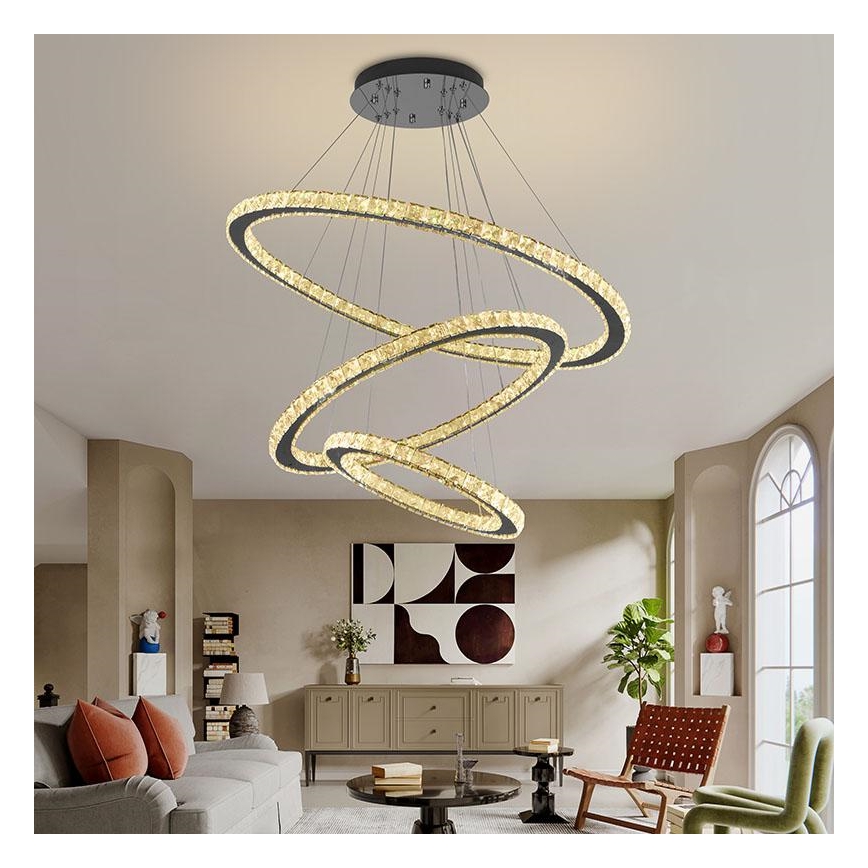 LED Prigušivi kristalni luster na sajli LED/210W/230V 3000-6500K srebrno + Daljinski upravljač