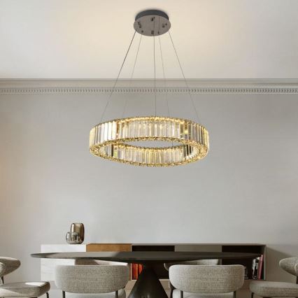 LED Prigušivi kristalni luster na sajli LED/40W/230V 3000-6500K sjajni krom + Daljinski upravljač