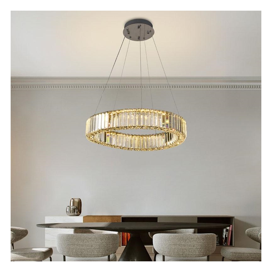 LED Prigušivi kristalni luster na sajli LED/40W/230V 3000-6500K sjajni krom + Daljinski upravljač