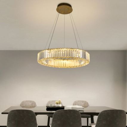 LED Prigušivi kristalni luster na sajli LED/40W/230V 3000-6500K krom/zlatna + Daljinski upravljač