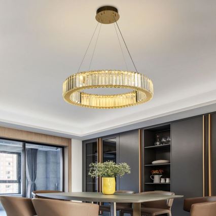 LED Prigušivi kristalni luster na sajli LED/40W/230V 3000-6500K krom/zlatna + Daljinski upravljač