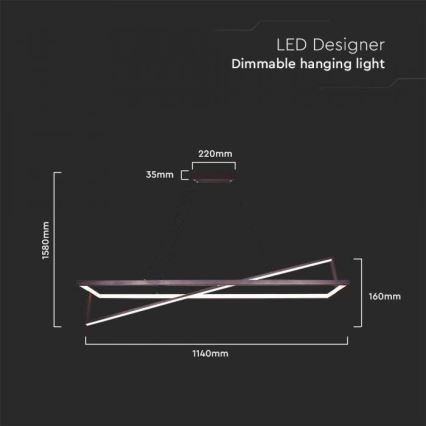 LED Prigušivi luster na sajli LED/45W/230V 3000K 114 cm crno