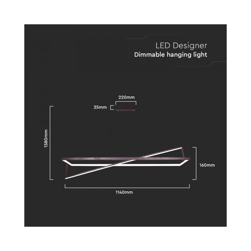 LED Prigušivi luster na sajli LED/45W/230V 3000K 114 cm crno