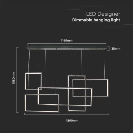 LED Prigušivi luster na sajli LED/45W/230V 3000K crno