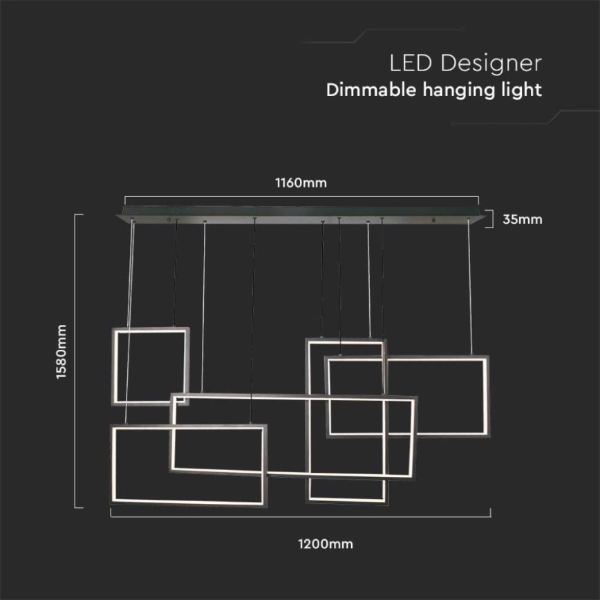 LED Prigušivi luster na sajli LED/45W/230V 3000K crno