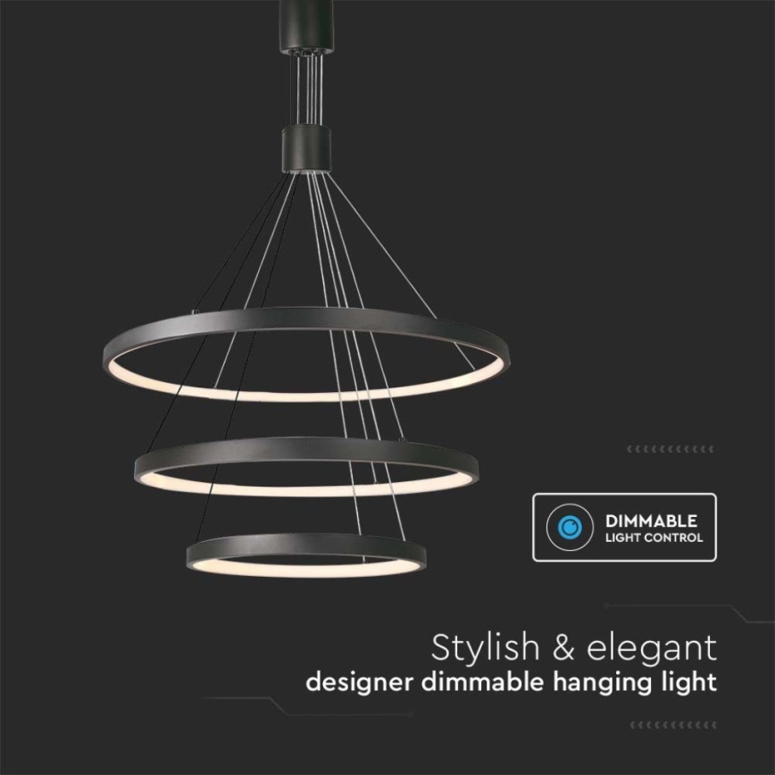 LED Prigušivi luster na sajli LED/46W/230V 3000K crno