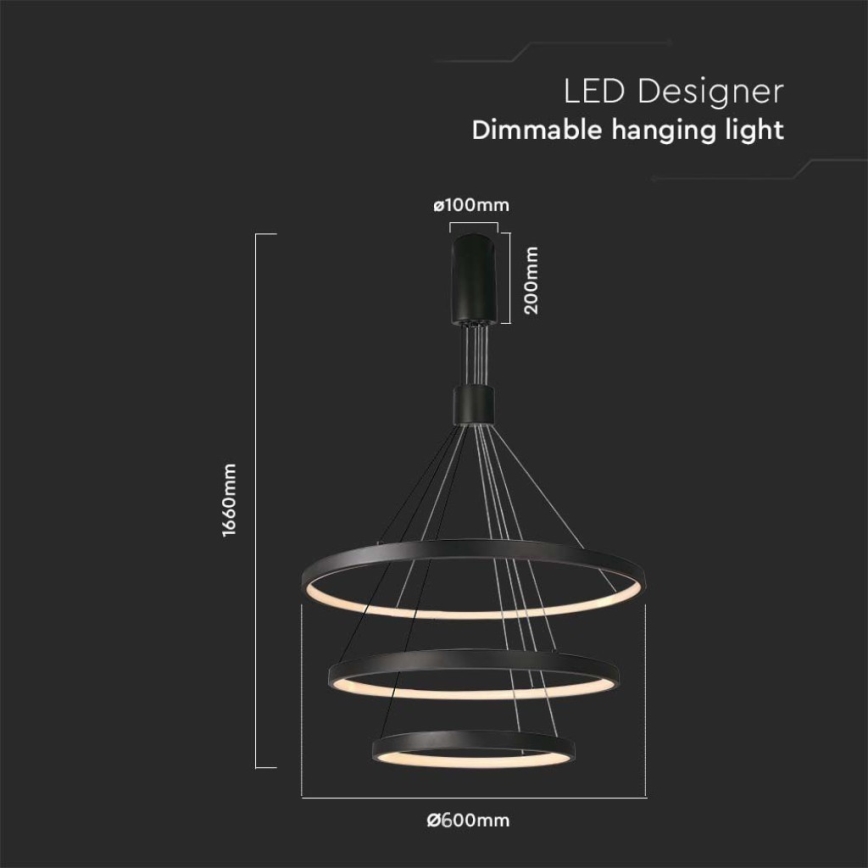 LED Prigušivi luster na sajli LED/46W/230V 3000K crno