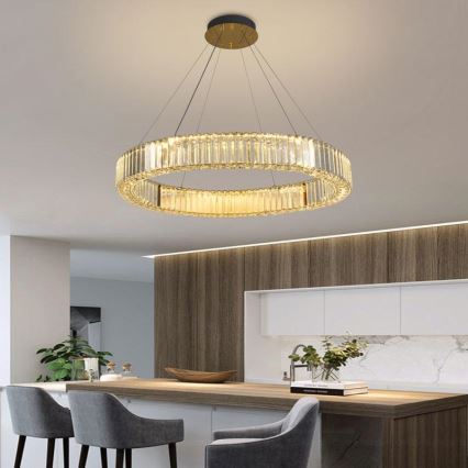 LED Prigušivi kristalni luster na sajli LED/50W/230V 3000-6500K krom/zlatna + Daljinski upravljač