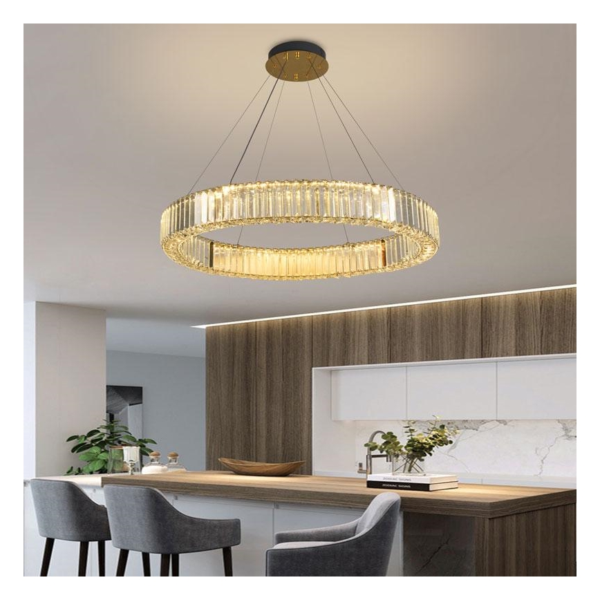 LED Prigušivi kristalni luster na sajli LED/50W/230V 3000-6500K krom/zlatna + Daljinski upravljač