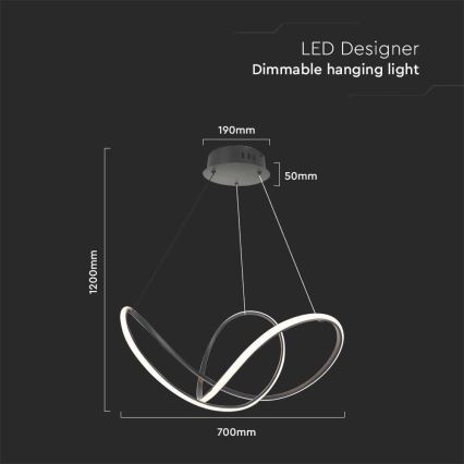 LED Prigušivi luster na sajli LED/50W/230V 3000K crno