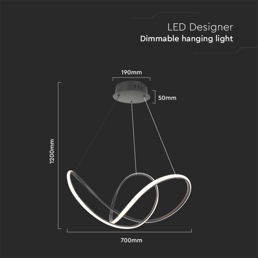 LED Prigušivi luster na sajli LED/50W/230V 3000K crno