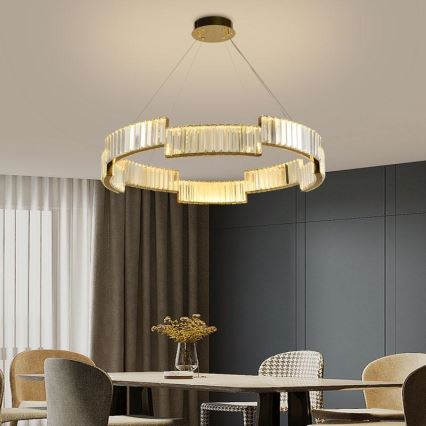 LED Prigušivi kristalni luster na sajli LED/60W/230V 3000-6500K zlatna + Daljinski upravljač