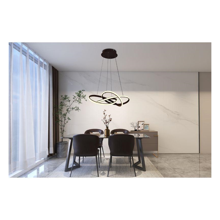 LED Prigušivi luster na sajli LED/65W/230V 3000-6500K pr. 48 cm braon + Daljinski upravljač