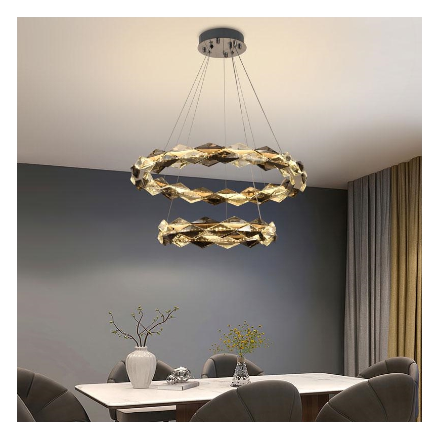 LED Prigušivi kristalni luster na sajli LED/65W/230V 3000-6500K sjajni krom + Daljinski upravljač