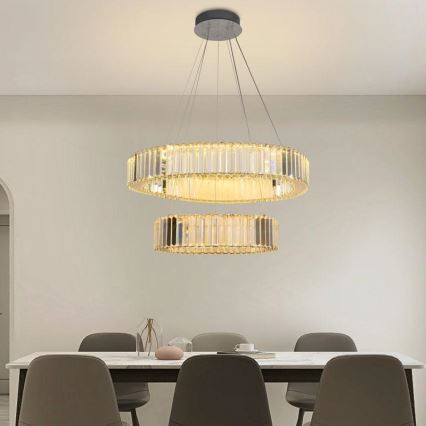 LED Prigušivi kristalni luster na sajli LED/65W/230V 3000-6500K sjajni krom + Daljinski upravljač