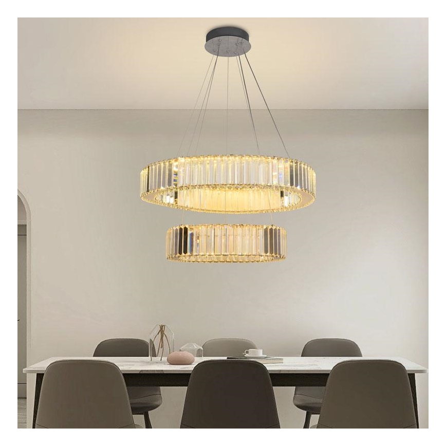 LED Prigušivi kristalni luster na sajli LED/65W/230V 3000-6500K sjajni krom + Daljinski upravljač