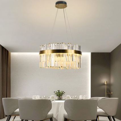 LED Prigušivi kristalni luster na sajli LED/70W/230V 3000-6500K zlatna + Daljinski upravljač