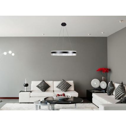 LED Prigušivi kristalni luster na sajli LED/80W/230V 3000-6500K crno + Daljinski upravljač