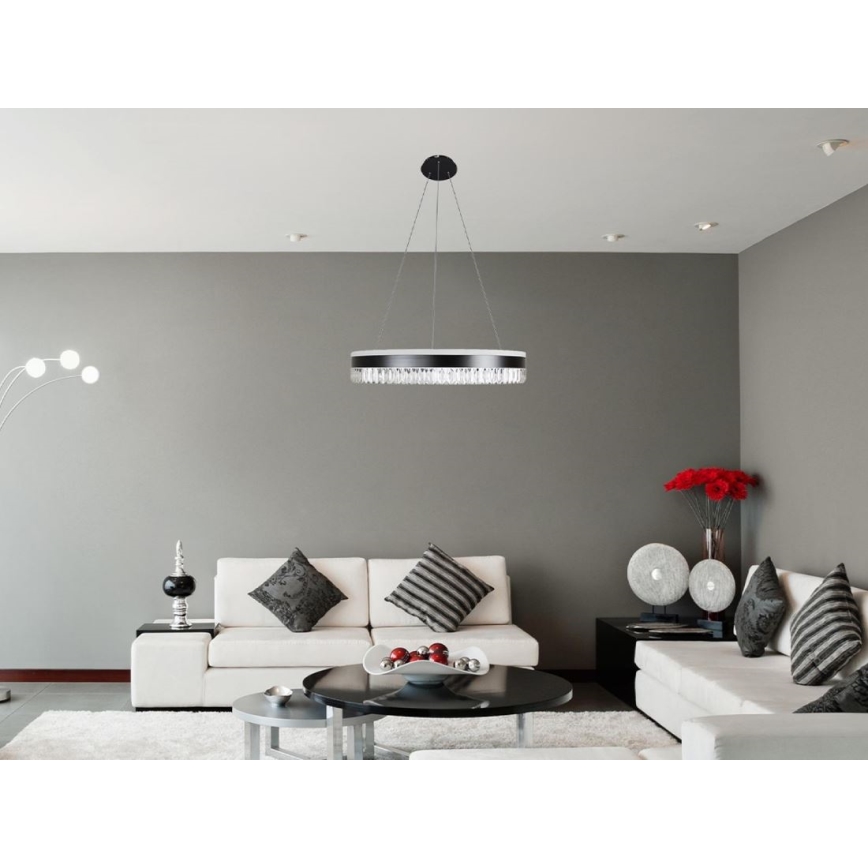 LED Prigušivi kristalni luster na sajli LED/80W/230V 3000-6500K crno + Daljinski upravljač