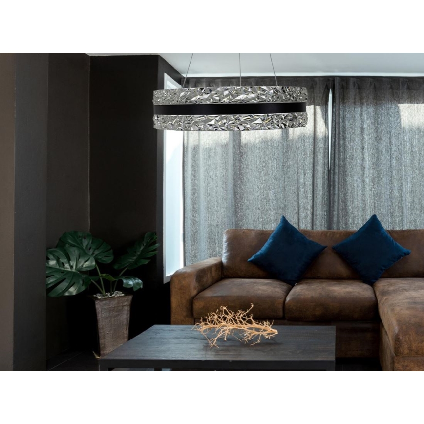 LED Prigušivi kristalni luster na sajli LED/80W/230V 3000-6500K crno + Daljinski upravljač