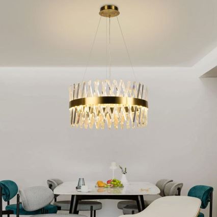 LED Prigušivi kristalni luster na sajli LED/80W/230V 3000-6500K zlatna + Daljinski upravljač