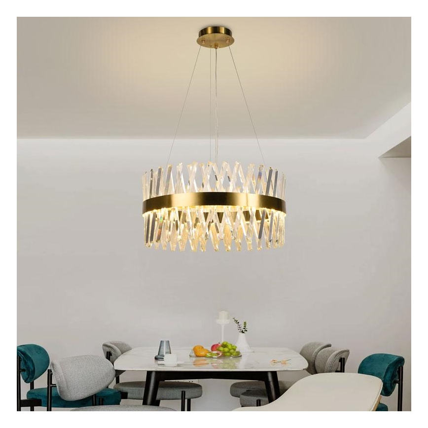 LED Prigušivi kristalni luster na sajli LED/80W/230V 3000-6500K zlatna + Daljinski upravljač