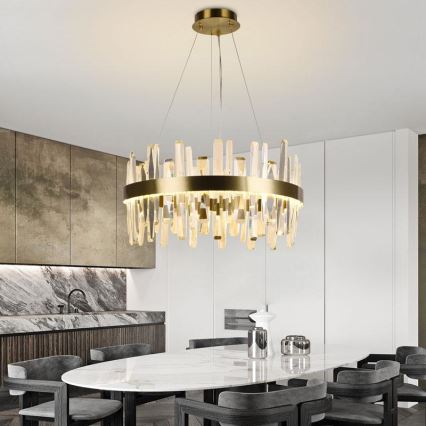 LED Prigušivi kristalni luster na sajli LED/80W/230V 3000-6500K zlatna + Daljinski upravljač