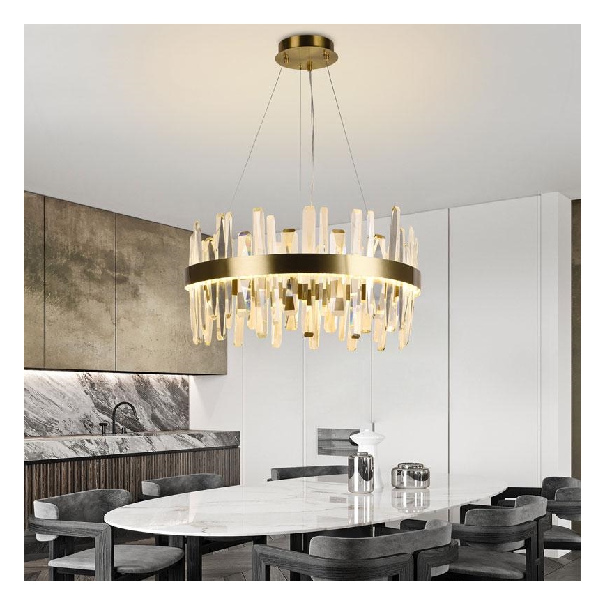 LED Prigušivi kristalni luster na sajli LED/80W/230V 3000-6500K zlatna + Daljinski upravljač