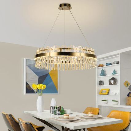 LED Prigušivi kristalni luster na sajli LED/80W/230V 3000-6500K zlatna + Daljinski upravljač