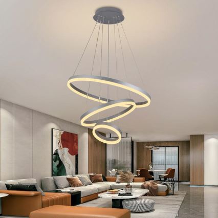 LED Prigušivi luster na sajli LED/85W/230V 3000-6500K pr. 60 cm pr. 60 cm + Daljinski upravljač