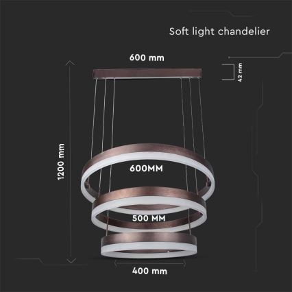 LED Prigušivi luster na sajli LED/86W/230V 3000K braon