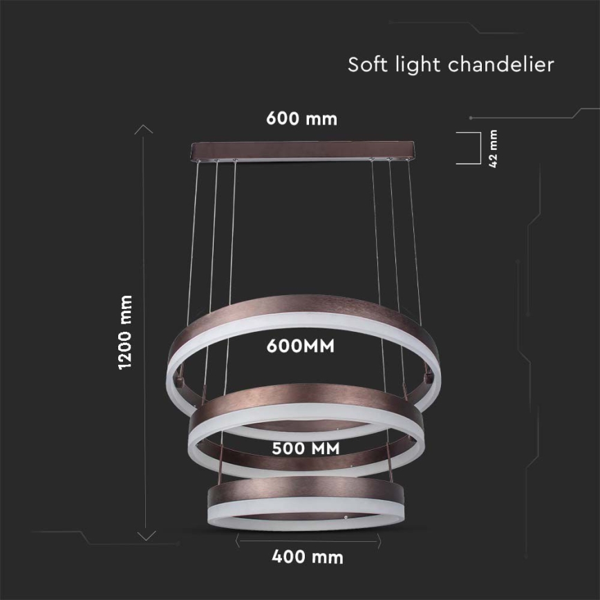 LED Prigušivi luster na sajli LED/86W/230V 3000K braon