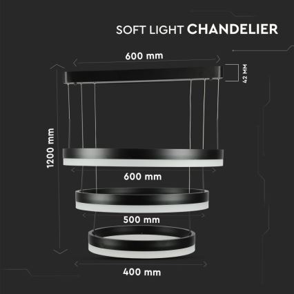 LED Prigušivi luster na sajli LED/86W/230V 3000K crno