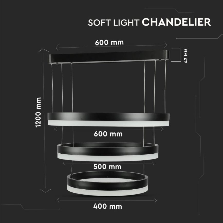 LED Prigušivi luster na sajli LED/86W/230V 3000K crno