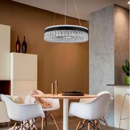 LED Prigušivi kristalni luster na sajli LED/90W/230V 3000-6500K crno + Daljinski upravljač