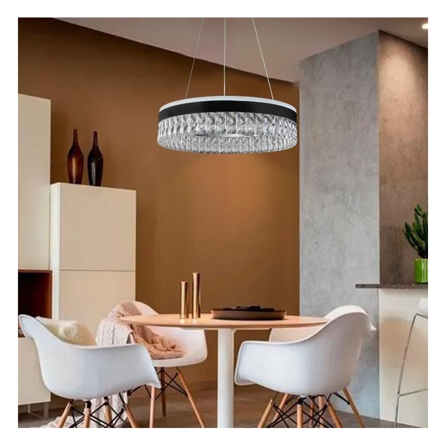 LED Prigušivi kristalni luster na sajli LED/90W/230V 3000-6500K crno + Daljinski upravljač